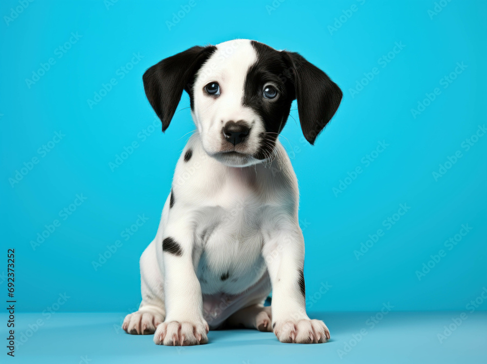 Dalmatian Dog is standing on a blue background, isolated