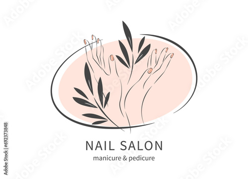 Nail salon. Beautiful female hands. Minimalistic vector illustration for beauty salon