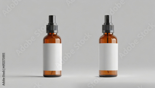 Amber Spray Bottle Mockup - Front & Back. Blank Label on white background -