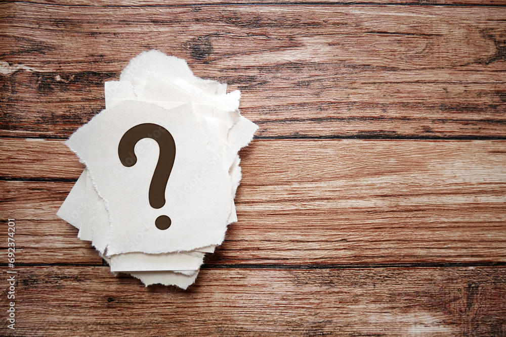 Collection of question mark paper. Torn paper with question mark on