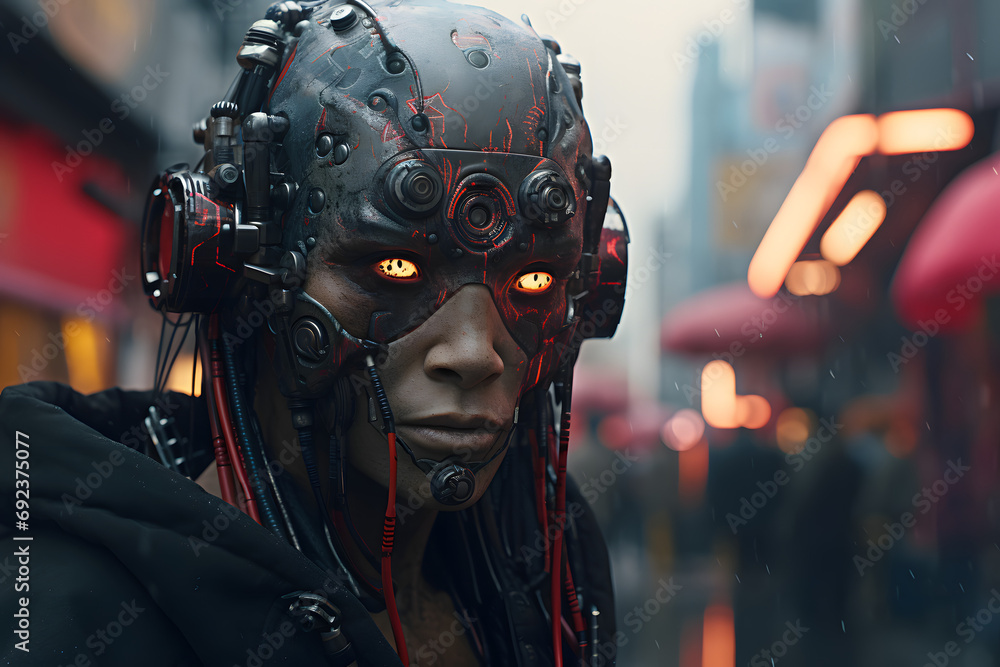 Photo of cyberpunk face. Generative AI. Photo of cyberpunk face. Generative AI.