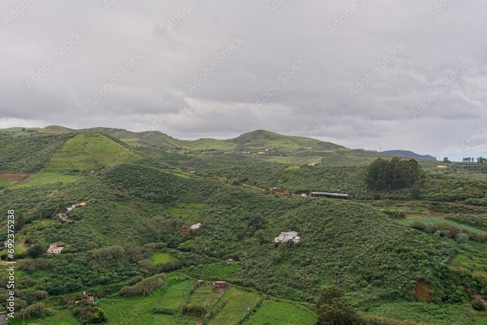 Gran Canaria, Spain: Typical mountain landscape with houses scattered all over the mountain