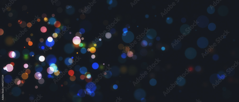 Creative blurry bokeh Christmas on wide wallpaper. Landing page concept. 3D Rendering. - obrazy, fototapety, plakaty 