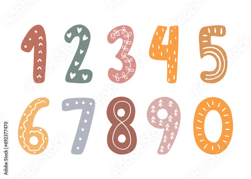 Vector illustration collection cute boho number For baby shower Nursery Birthday