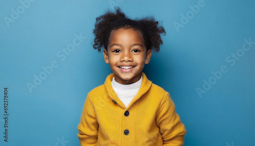 Young African American Boy Posing Against a Blue Background