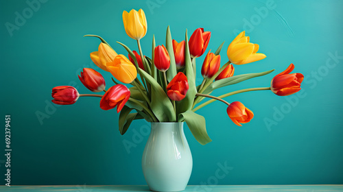 Wallpaper Mural Springtime tulips, blooming and colorful petals for a refreshing floral background, nature and seasonal vibrancy. Tulips in a variety of colors form a lively and cheerful scene, providing an ideal ba Torontodigital.ca