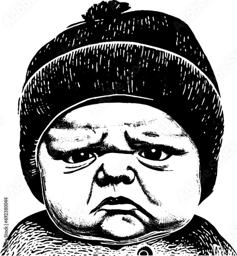 Grumpy Baby Illustration, Perfect for Humorous and Expressive Character Designs