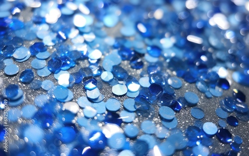 A close-up view of brilliantly cut and polished blue gemstones like sapphires and aquamarines. Mesmerizing, reflecting light with rich, vibrant colors.