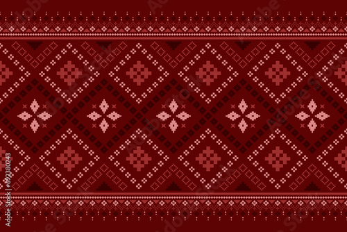 Red traditional ethnic pattern paisley flower Ikat background abstract Aztec African Indonesian Indian seamless pattern for fabric print cloth dress carpet curtains and sarong