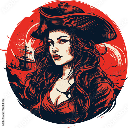 Sultry Pirate Lady Illustration, Perfect for Adventure and Fantasy Themes