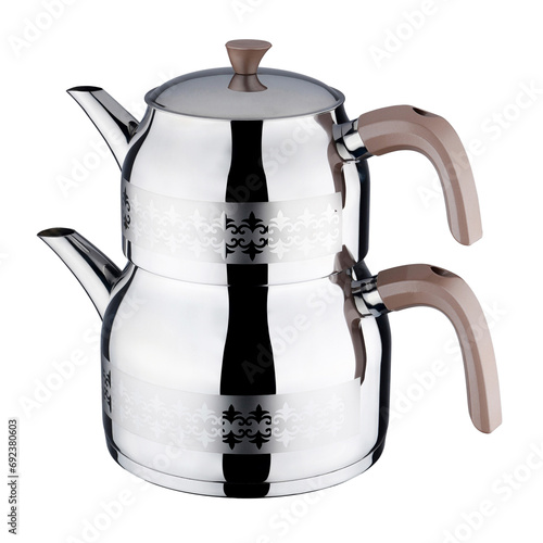 Traditional Turkish style stainless steel teapot, as a turkish 