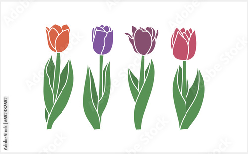 Stencil tulip isolated Doodle flower Hand drawn art line Vector stock illustration EPS 10