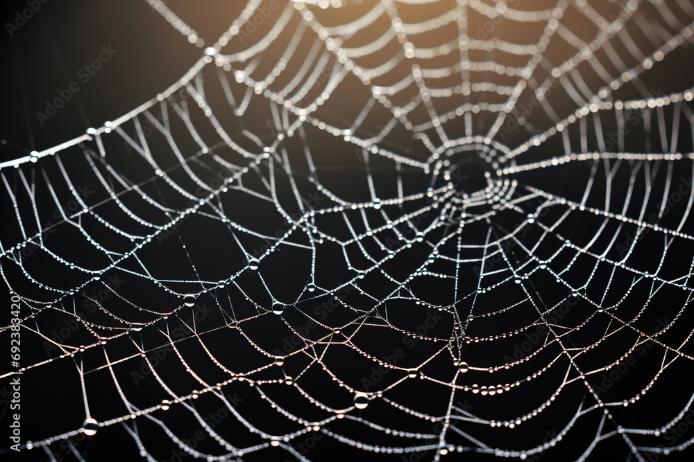 Fototapeta premium spider web with dew drops. Generative Ai