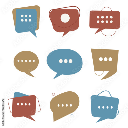 Set of speech bubbles. Collection of colorful speech balloon, chat bubble or dialog boxes isolated on white background.