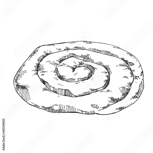 Hand drawn vector einsamada illustration. Spanish, latin sweet pastry image. Design template for menu, ad, label
