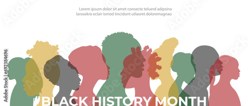 Black History Month.Illustration with silhouettes of African men and women.