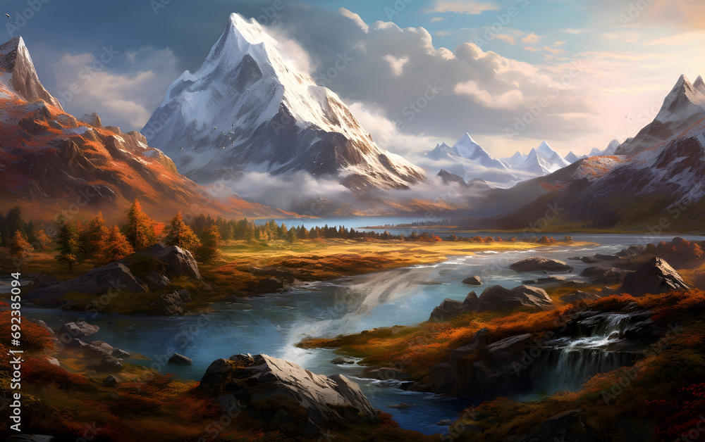 Naklejka premium A breathtaking mountain landscape, Generative AI