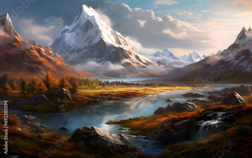 A breathtaking mountain landscape, Generative AI © Andrii