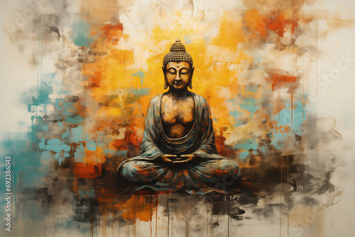 Wallpaper Mural Abstract Oil Painting of Colorful Vintage Inspired Buddha Artwork Torontodigital.ca