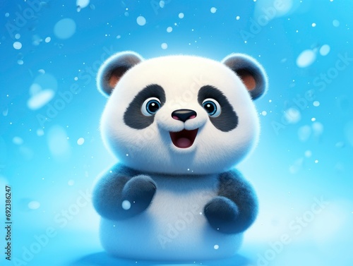 Cartoon of panda on blue background