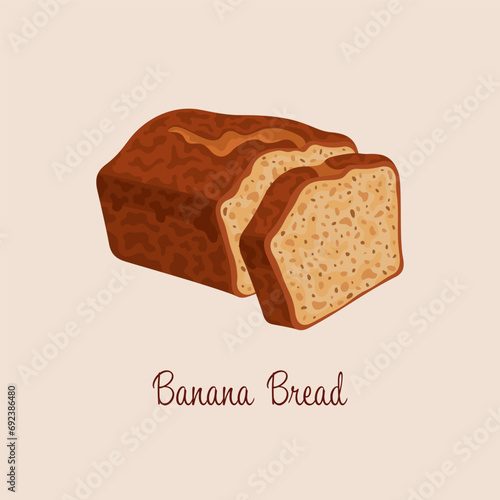 Banana Bread baked dessert vector illustration