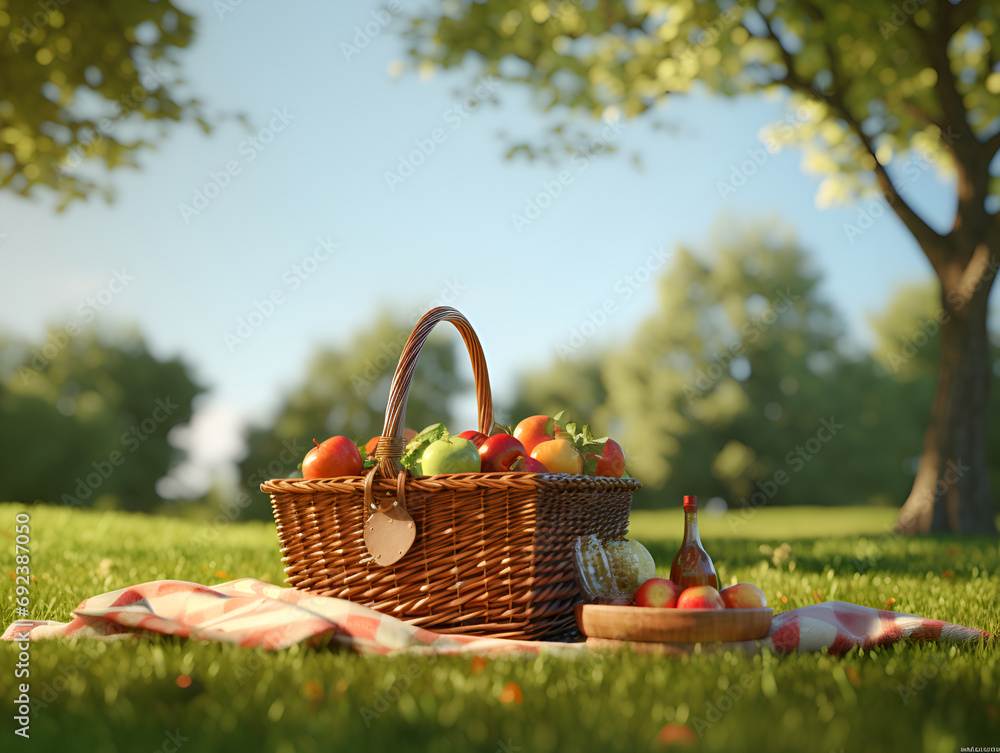 sunlit picnic basket park with a wicker basket brimming sunlit picnic basket park with a wicker basket brimming