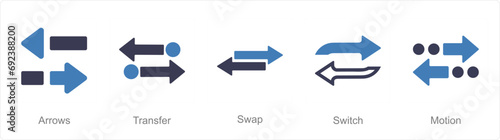 A set of 5 arrows icons as arrows, transfer, swap