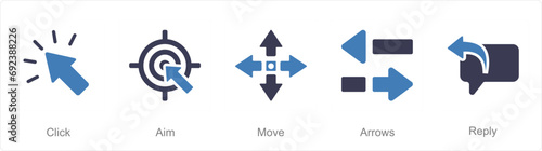 A set of 5 arrows icons as click, aim, move