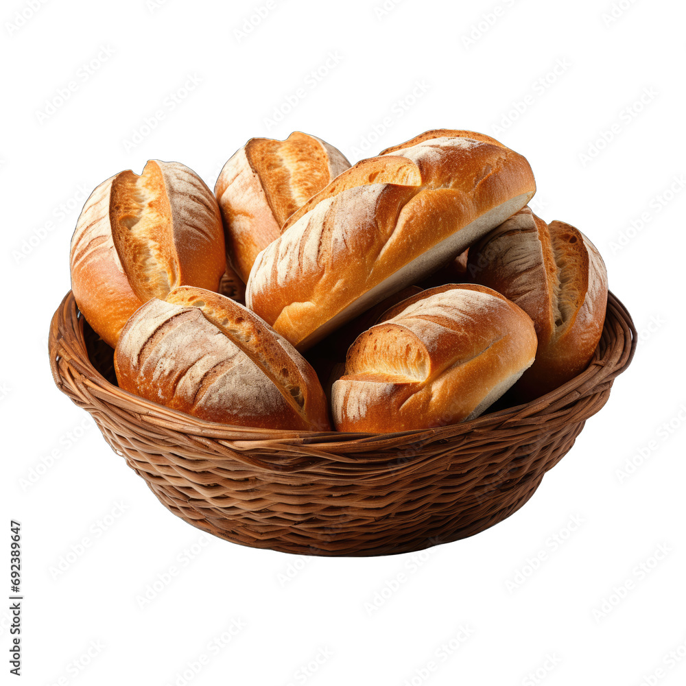 basket with bread isolated white background