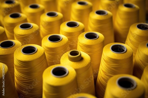 Yellow coils with threads in production photo