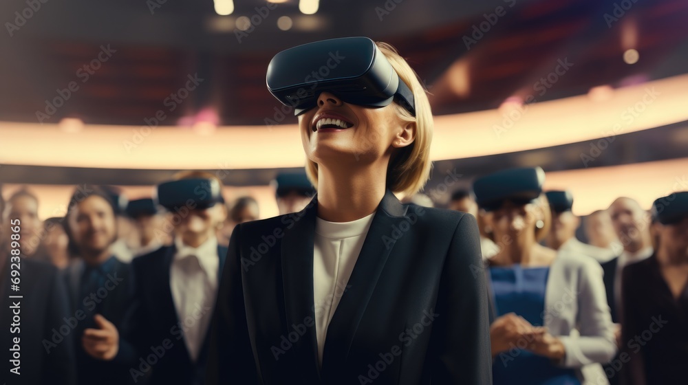 Vr experience senior business manager woman attend meeting wearing vr ...