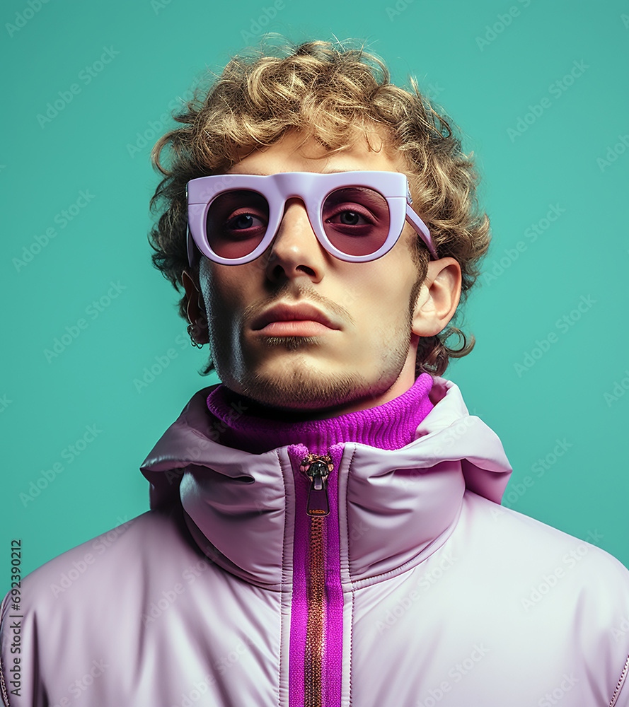 Retrato de hombre adulto joven posando de frente con gafas de sol ...