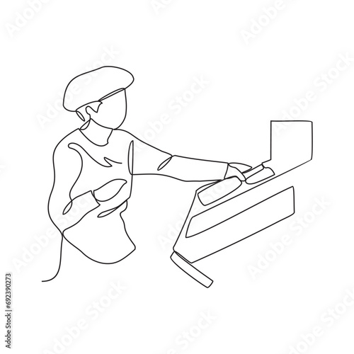 One continuous line drawing of an employee who is working in a beverage factory vector illustration. beverage factory activity illustration simple linear style concept vector. suitable for your asset.