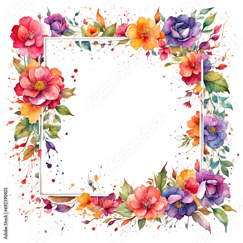 Colorful Watercolor Flowers & Leaves Illustrations photo