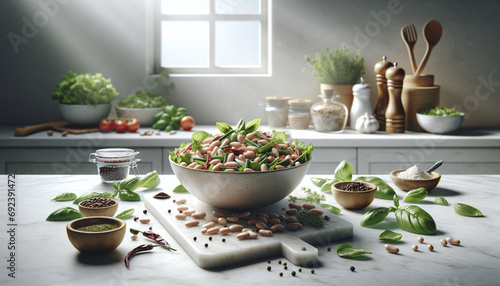 Wallpaper Mural Bean Salad on Marble Counter with Fresh Herbs Torontodigital.ca