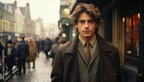 Wallpaper Mural Vintage polaroid picture, 1996s 30 years old stylish man in London, generative ai Torontodigital.ca