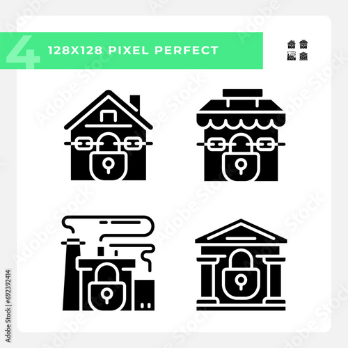 Pixel perfect glyph style icons set of economic crisis, simple silhouette illustration.