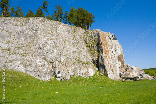 Picturesque Rock in the Southern Urals in the Republic of Bashkortostan on a Spring sunny day photo