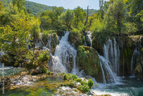Milancev Buk waterfall at Martin Brod in Una-Sana Canton  Federation of Bosnia and Herzegovina. Located within the Una National Park  it is also known as Veliki Buk or Martinbrodski