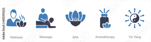 A set of 5 Beauty and Spa icons as wellness, massage, spa