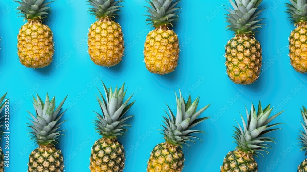 A large pineapple on a plain yellow background. Ripe fruit. The concept of rest and summer. A large pineapple on a plain yellow background. Ripe fruit. The concept of rest and summer.