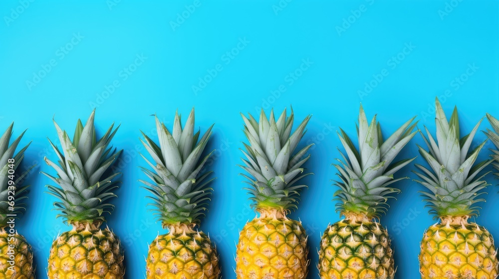 A large pineapple on a plain yellow background. Ripe fruit. The concept of rest and summer. A large pineapple on a plain yellow background. Ripe fruit. The concept of rest and summer.