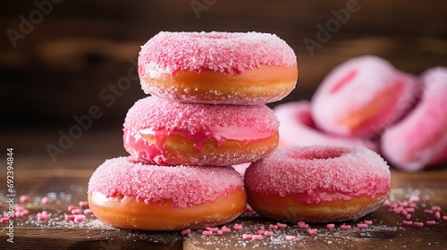 dessert pink donut food illustration sweet bakery, icing sprinkles, glazed pastry dessert pink donut food photo