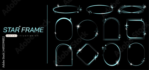 set of blue stars frame , sparkle frame decoration, element