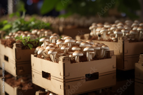 Cultivation of Fresh Mushrooms Grown in Cardboard Boxes, Fusing Urban Agriculture with Environmental Consciousness to Illustrate a Thriving and Eco-Friendly Approach to Fresh Produce Cultivation