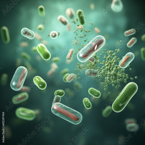 Green organic cellular microorganisms bacteria germs 