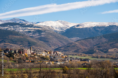 Panoramic of the town of Puigcerda in the fall in the Cerdanya region in the province of Gerona in Catalonia Spain photo