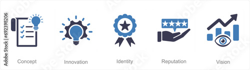 A set of 5 Branding icons as concept, innovation, identity