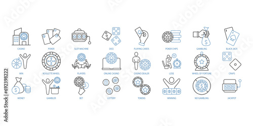 Casino icons set. Set of editable stroke icons.Vector set of Casino
