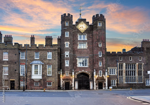 St. James's palace in Pall Mall street at sunset, London, UK photo